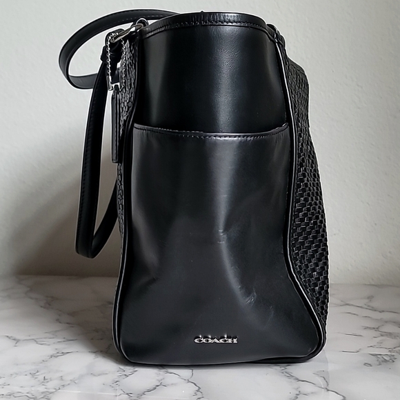 Coach Park Woven Shoulder Bag Tote Handbag Black Gray F31285 - Picture 5 of 17